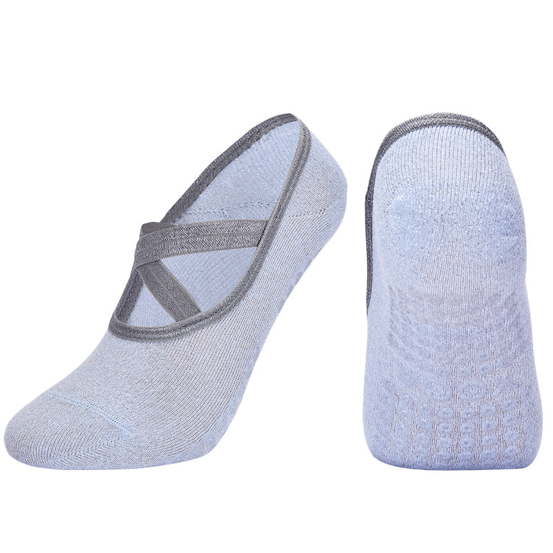 【Yoga Socks】H3浅蓝-女士银丝圆头瑜伽普拉提运动袜