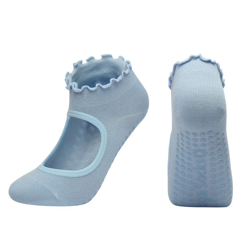 【Yoga Socks】O1浅蓝-女士木耳边圆头瑜伽普拉提运动袜