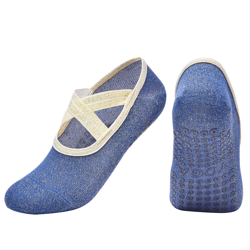 【Yoga Socks】H4深蓝-女士金丝圆头瑜伽普拉提运动袜