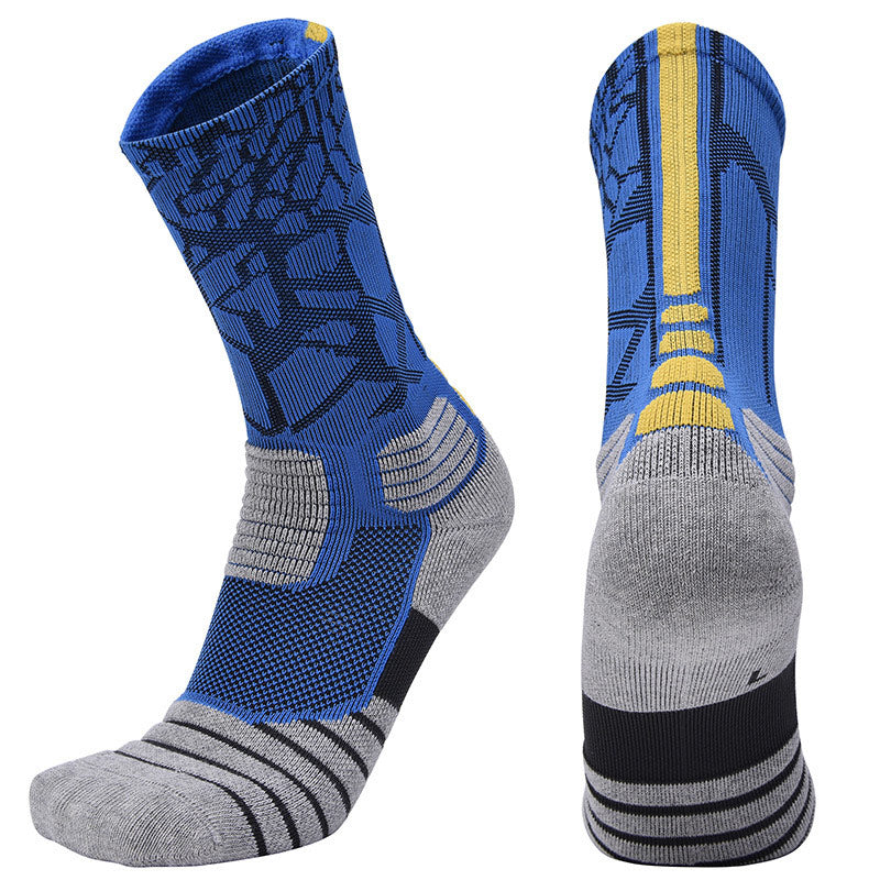 【Basketball Socks】D1蓝黄-男士毛圈长筒篮球运动袜