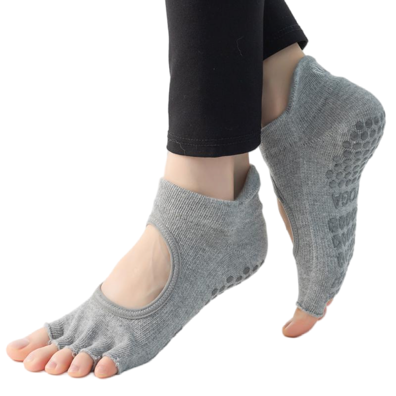 【Yoga Socks】C1浅麻灰-女士刺绣半趾瑜伽普拉提运动袜