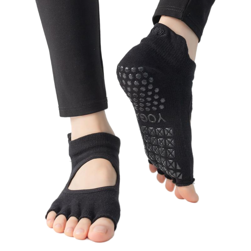 【Yoga Socks】C1黑色-女士刺绣半趾瑜伽普拉提运动袜
