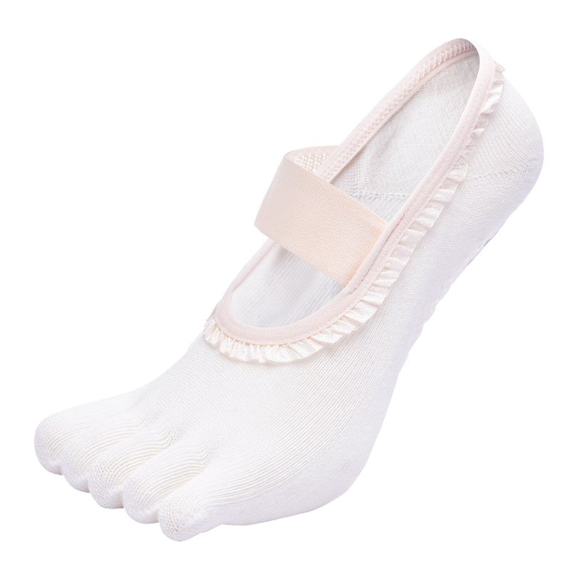 【Yoga Socks】W7白色-女士花边五指瑜伽普拉提运动袜
