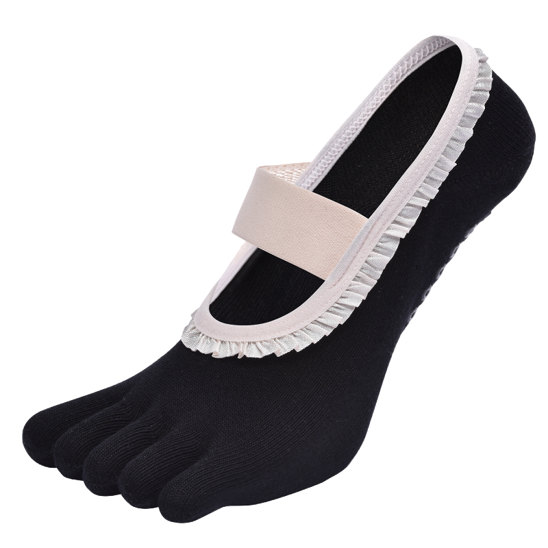 【Yoga Socks】W7黑色-女士花边五指瑜伽普拉提运动袜