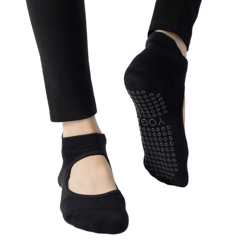 【Yoga Socks】A4黑色-女士毛圈圆头瑜伽普拉提运动袜