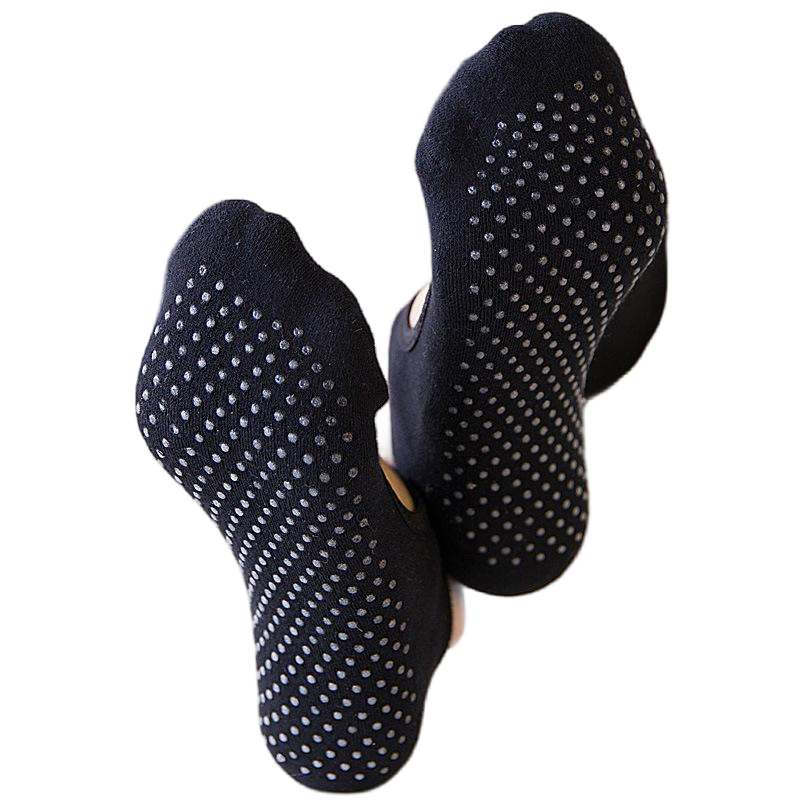 【Yoga Socks】A1黑色-女士毛圈圆头瑜伽普拉提运动袜