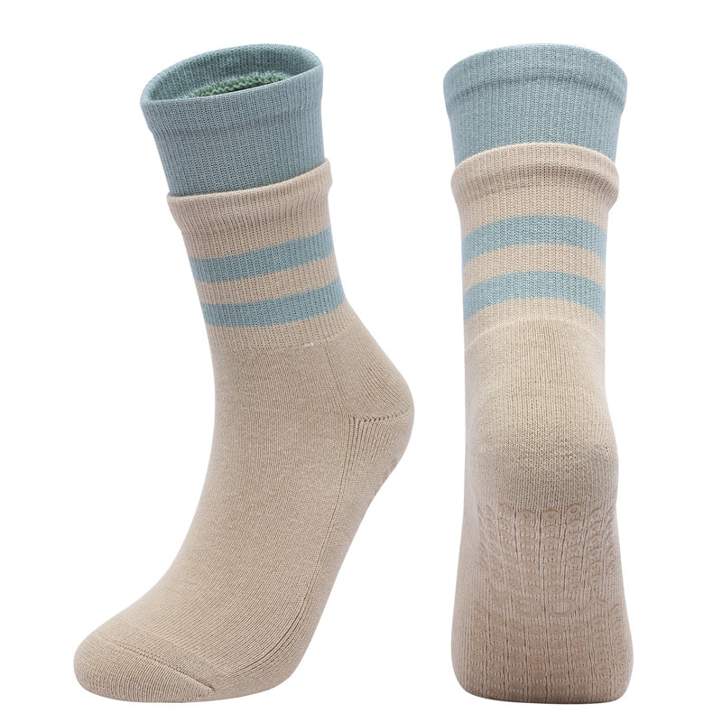 【Yoga Socks】D8米绿-女士长筒毛圈圆头瑜伽普拉提运动袜