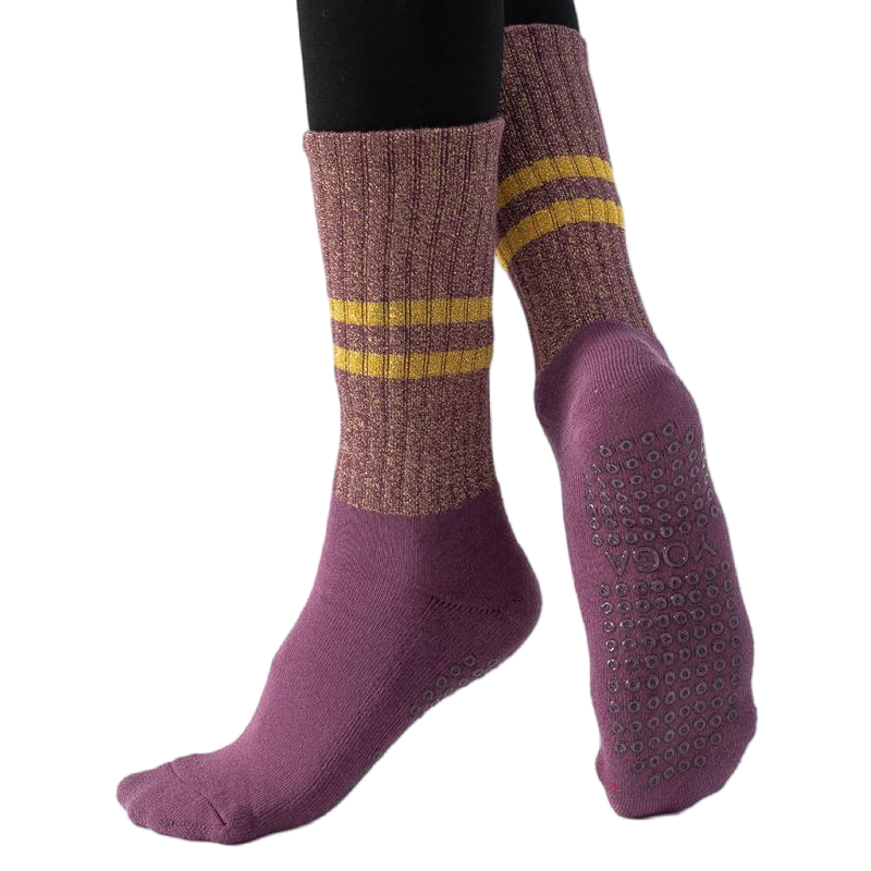 【Yoga Socks】D10紫红-女士金丝毛圈圆头瑜伽普拉提运动袜
