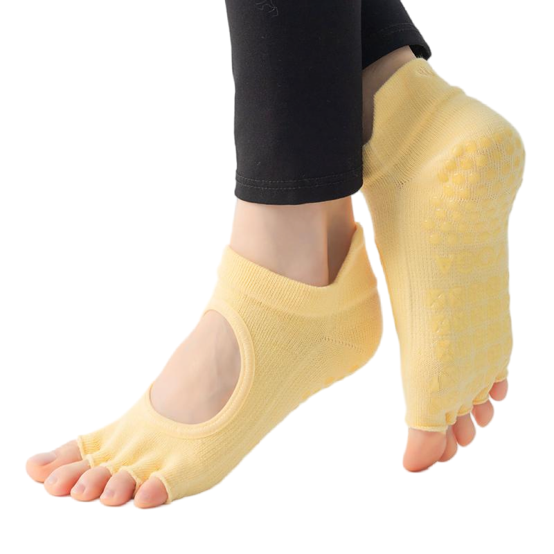 【Yoga Socks】C1黄色-女士刺绣半趾瑜伽普拉提运动袜