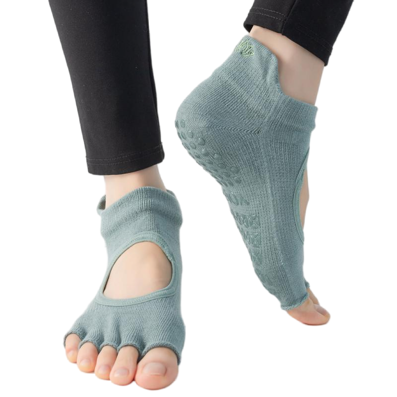 【Yoga Socks】C1孔雀绿-女士刺绣半趾瑜伽普拉提运动袜