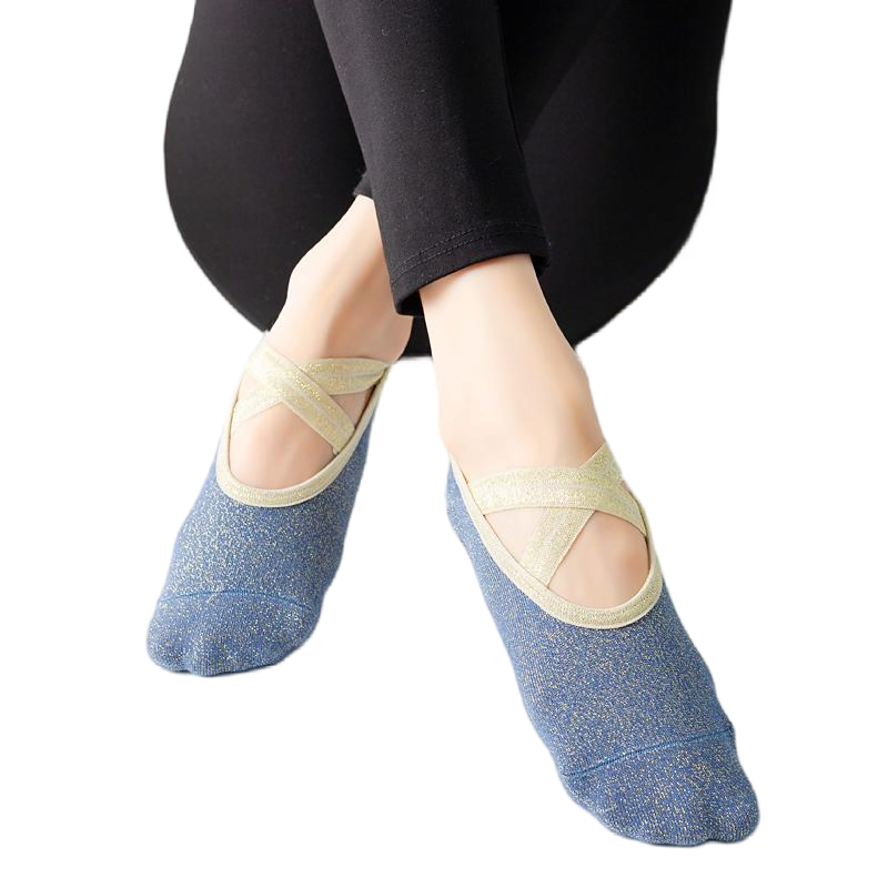 【Yoga Socks】H4深蓝-女士金丝圆头瑜伽普拉提运动袜