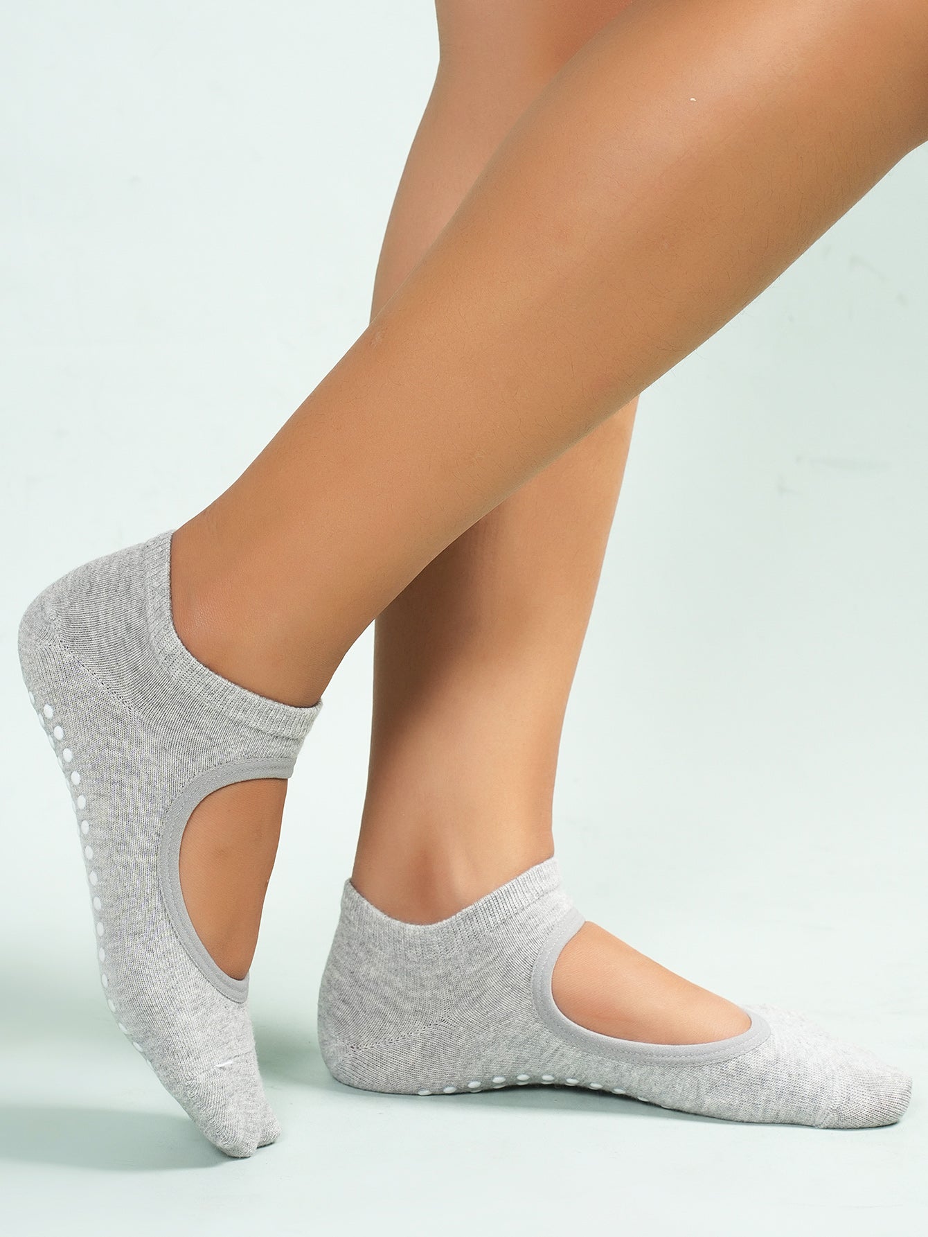 【Yoga Socks】E2浅麻灰-女士圆头瑜伽普拉提运动袜
