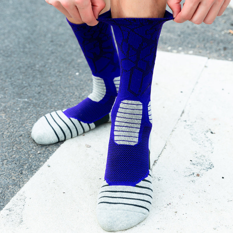 【Basketball Socks】D1紫黄-男士毛圈长筒篮球运动袜