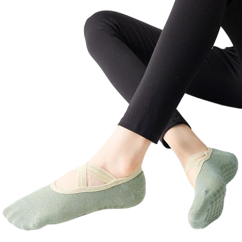 【Yoga Socks】H4孔雀绿-女士金丝圆头瑜伽普拉提运动袜