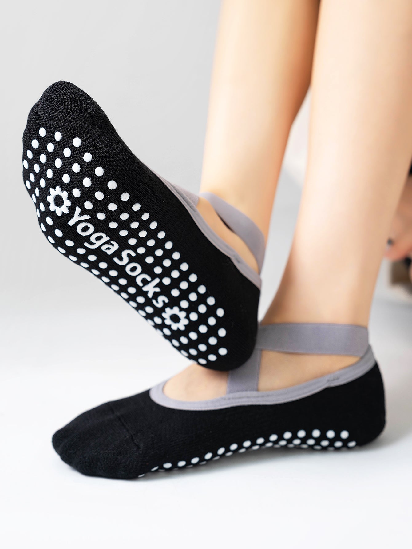 【Yoga Socks】Q3黑色-女士毛圈圆头瑜伽普拉提运动袜