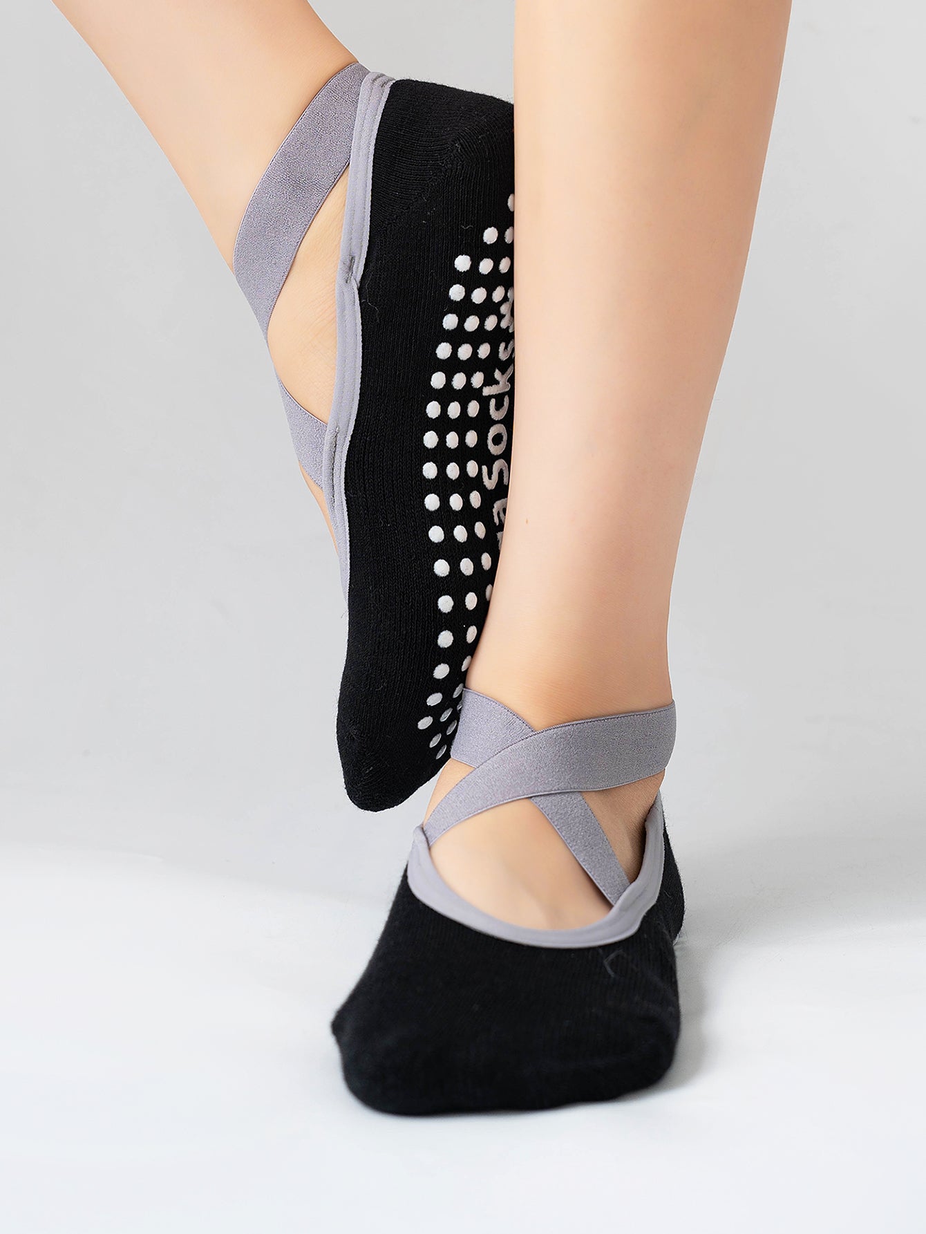【Yoga Socks】Q3黑色-女士毛圈圆头瑜伽普拉提运动袜