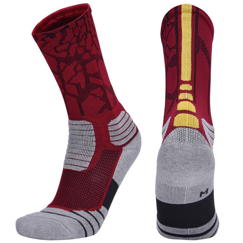 【Basketball Socks】D1红黄-男士毛圈长筒篮球运动袜