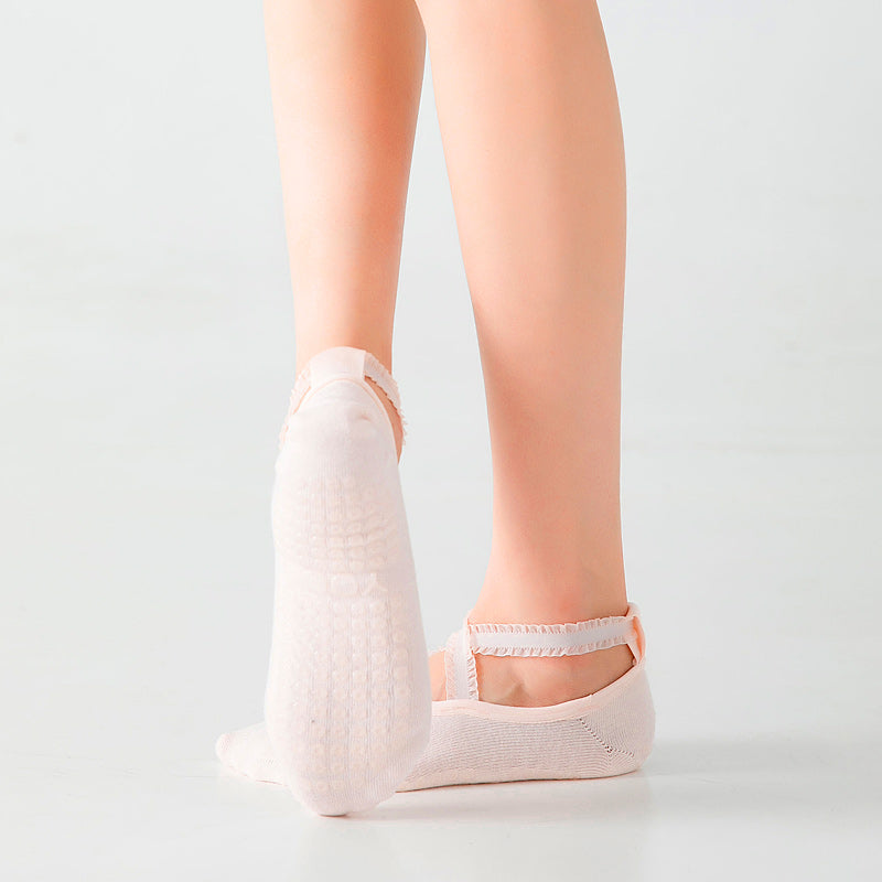 【Yoga Socks】R1浅米-女士花边圆头瑜伽普拉提运动袜