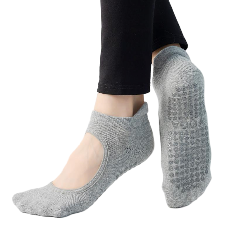 【Yoga Socks】A4浅麻灰-女士毛圈圆头瑜伽普拉提运动袜