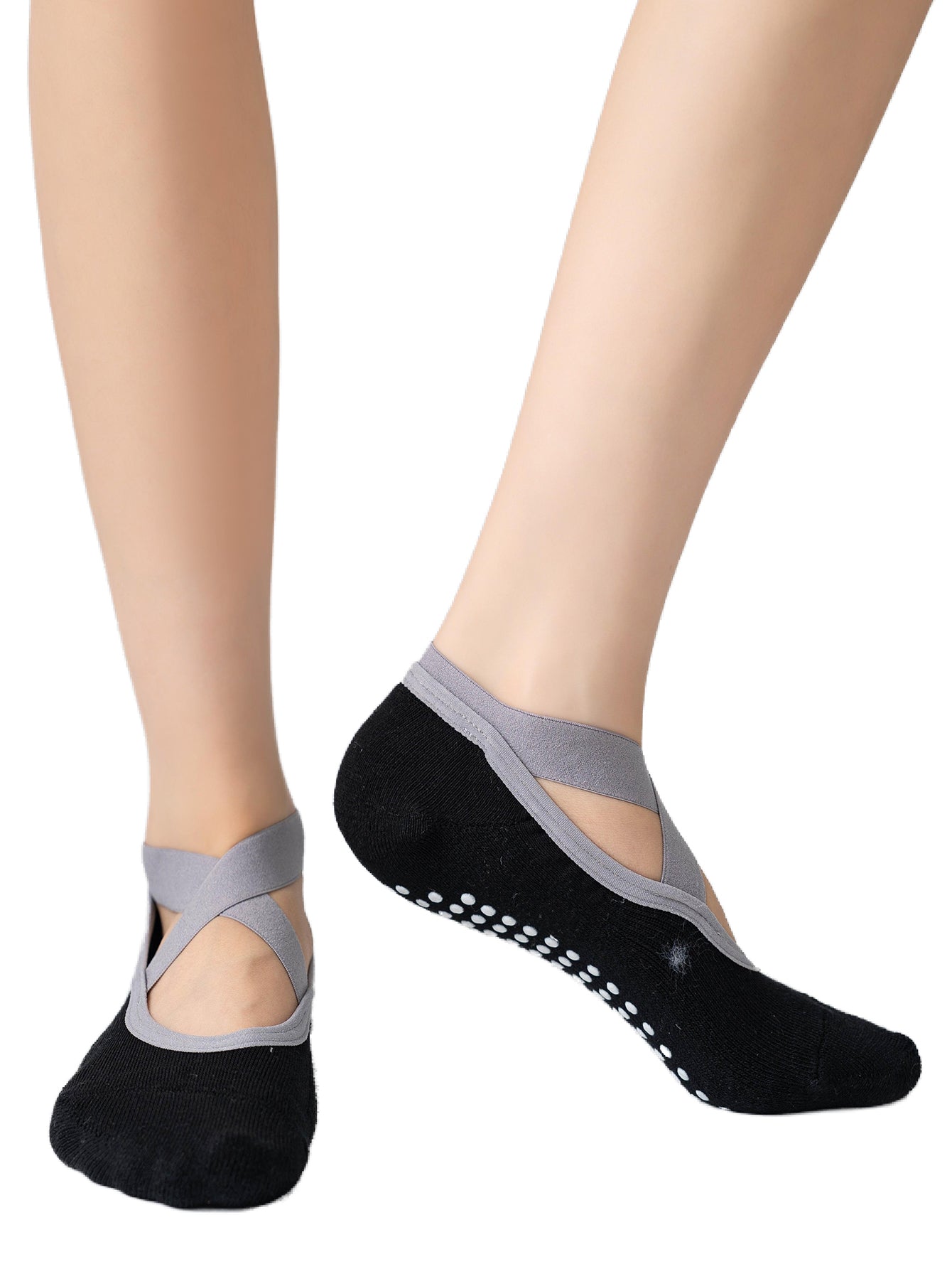 【Yoga Socks】Q3黑色-女士毛圈圆头瑜伽普拉提运动袜