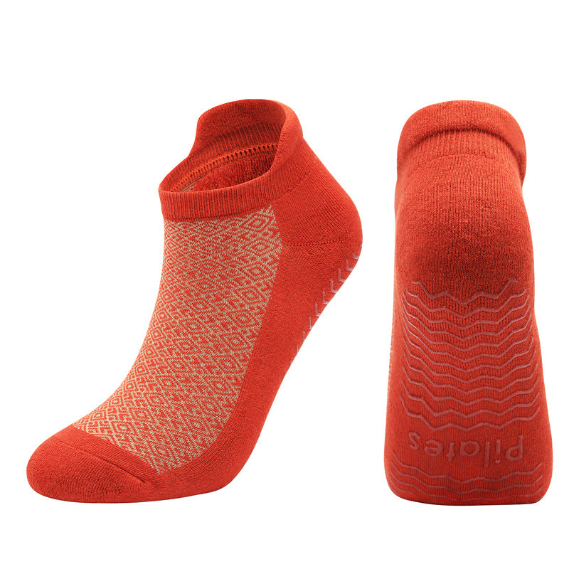 【Yoga Socks】D13红米-女士提花毛圈圆头瑜伽普拉提运动袜