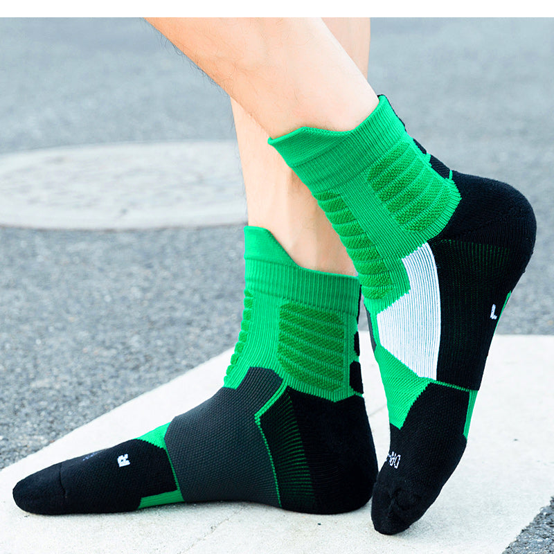【Basketball Socks】B2绿色-男士毛圈中筒篮球运动袜
