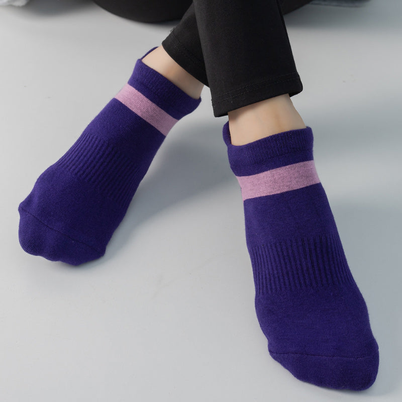 【Yoga Socks】D7紫粉-女士毛圈圆头瑜伽普拉提运动袜