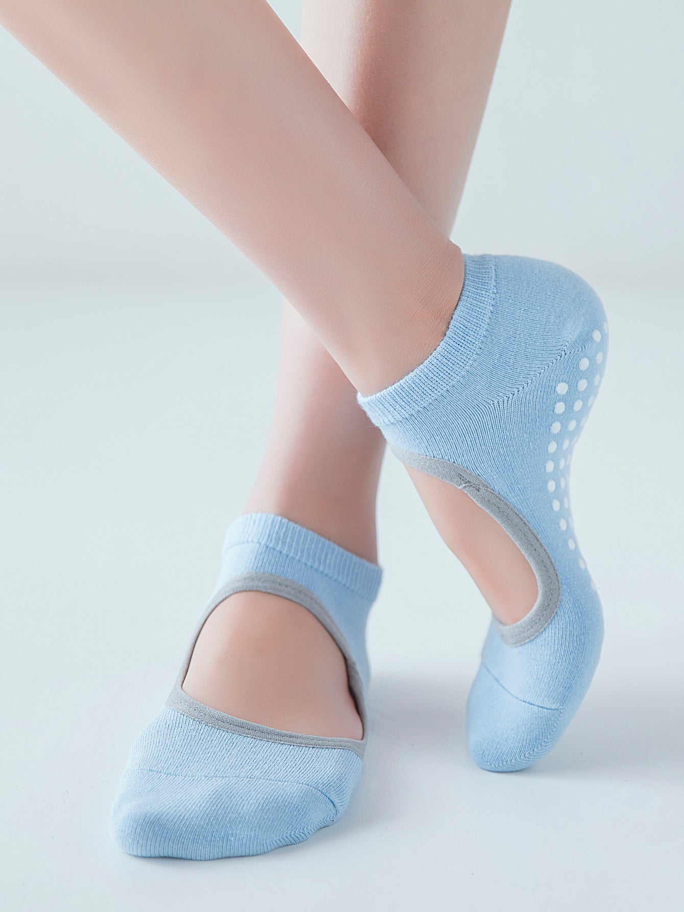 【Yoga Socks】E2浅蓝-女士圆头瑜伽普拉提运动袜
