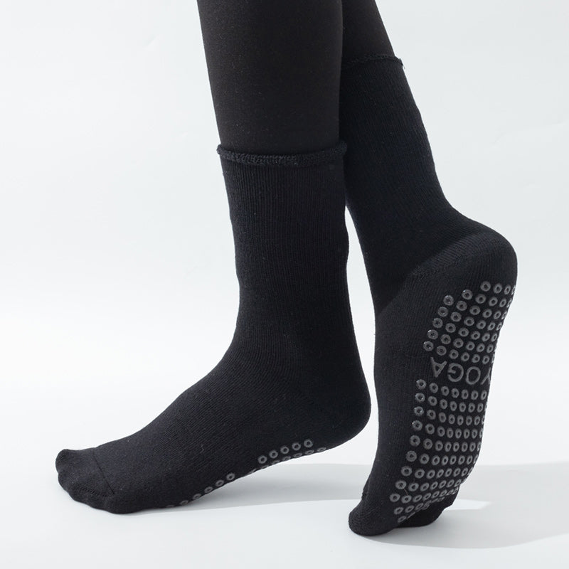 【Yoga Socks】D11黑色-女士长筒毛圈圆头瑜伽普拉提运动袜