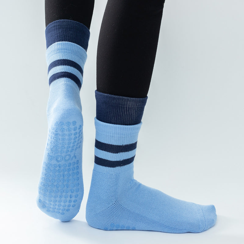 【Yoga Socks】D8蓝青-女士长筒毛圈圆头瑜伽普拉提运动袜