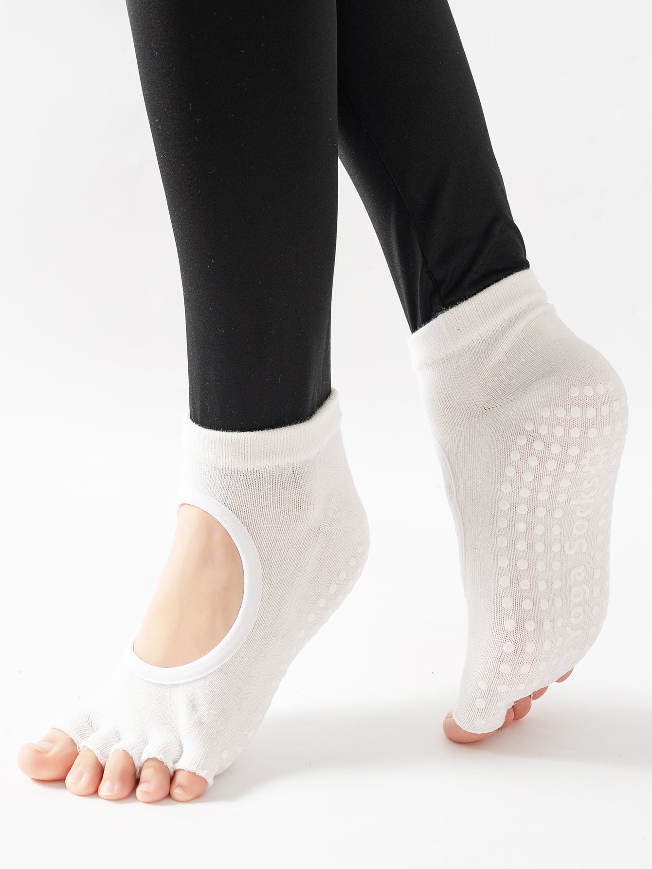 【Yoga Socks】F6白色-女士半趾瑜伽普拉提运动袜