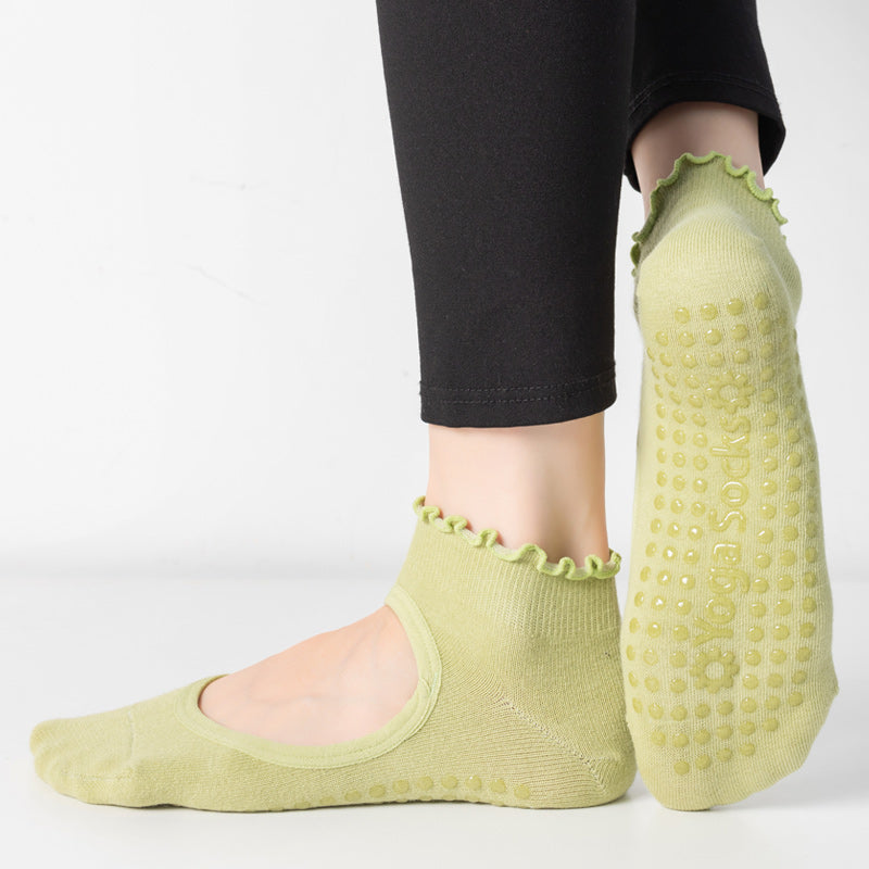 【Yoga Socks】O1绿色-女士木耳边圆头瑜伽普拉提运动袜