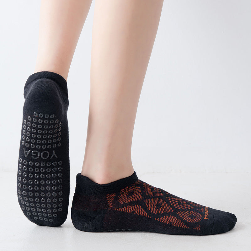 【Yoga Socks】D3黑红-女士提花香薰毛圈圆头瑜伽普拉提运动袜