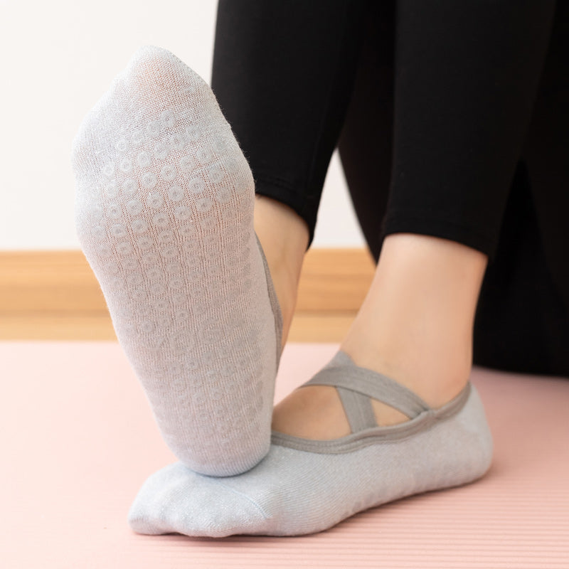 【Yoga Socks】H3浅蓝-女士银丝圆头瑜伽普拉提运动袜