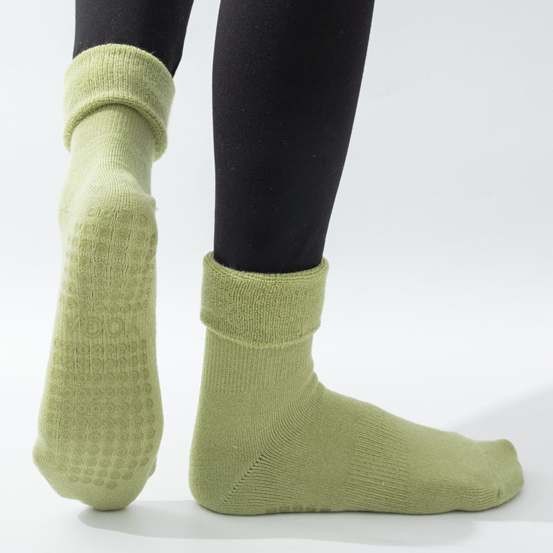 【Yoga Socks】D11绿色-女士长筒毛圈圆头瑜伽普拉提运动袜