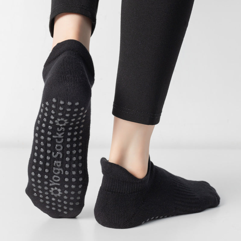【Yoga Socks】D9黑色-女士毛圈圆头瑜伽普拉提运动袜