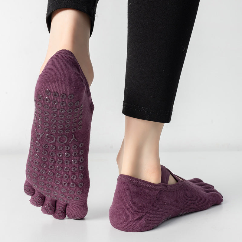 【Yoga Socks】W2紫红-女士五指瑜伽普拉提运动袜