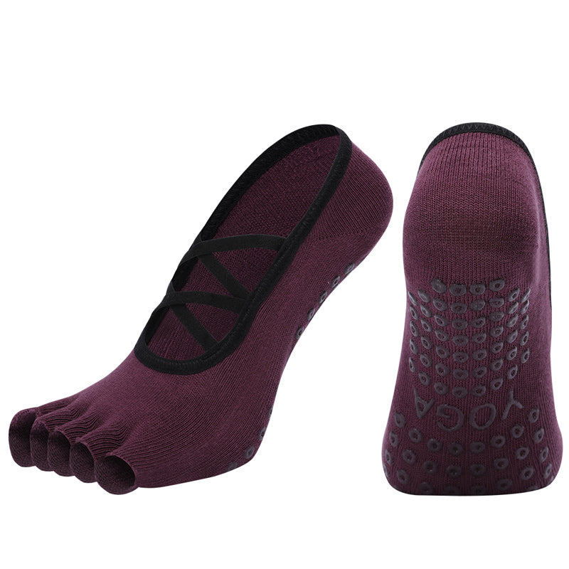 【Yoga Socks】T3紫红-女士半趾瑜伽普拉提运动袜