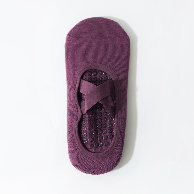 【Yoga Socks】Q2紫红-女士毛圈圆头瑜伽普拉提运动袜