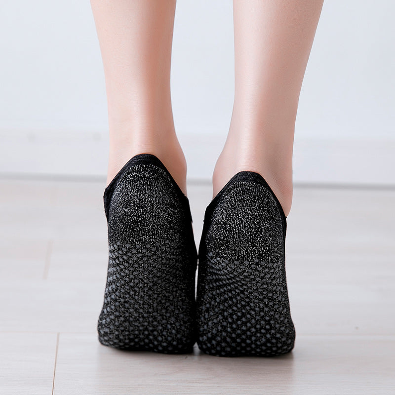 【Yoga Socks】H1黑色-女士银丝圆头瑜伽普拉提运动袜