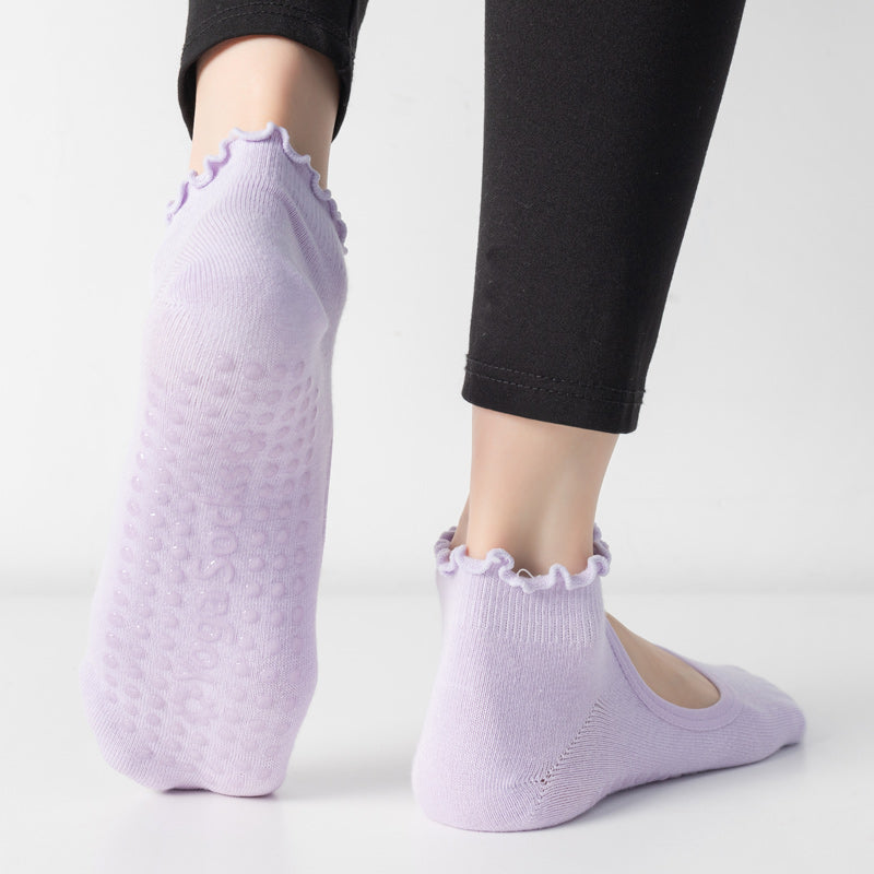 【Yoga Socks】O1浅紫-女士木耳边圆头瑜伽普拉提运动袜