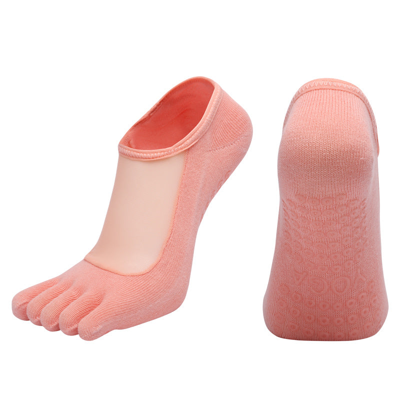 【Yoga Socks】W5珊瑚橙-女士网纱五指瑜伽普拉提运动袜
