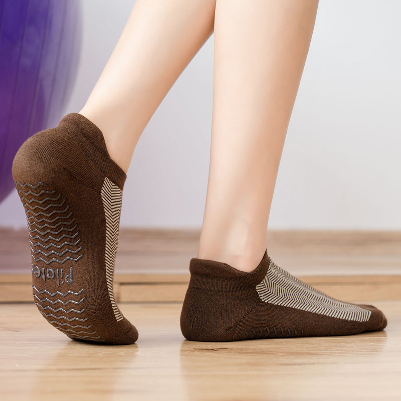 【Yoga Socks】D4咖米-女士提花香薰毛圈圆头瑜伽普拉提运动袜