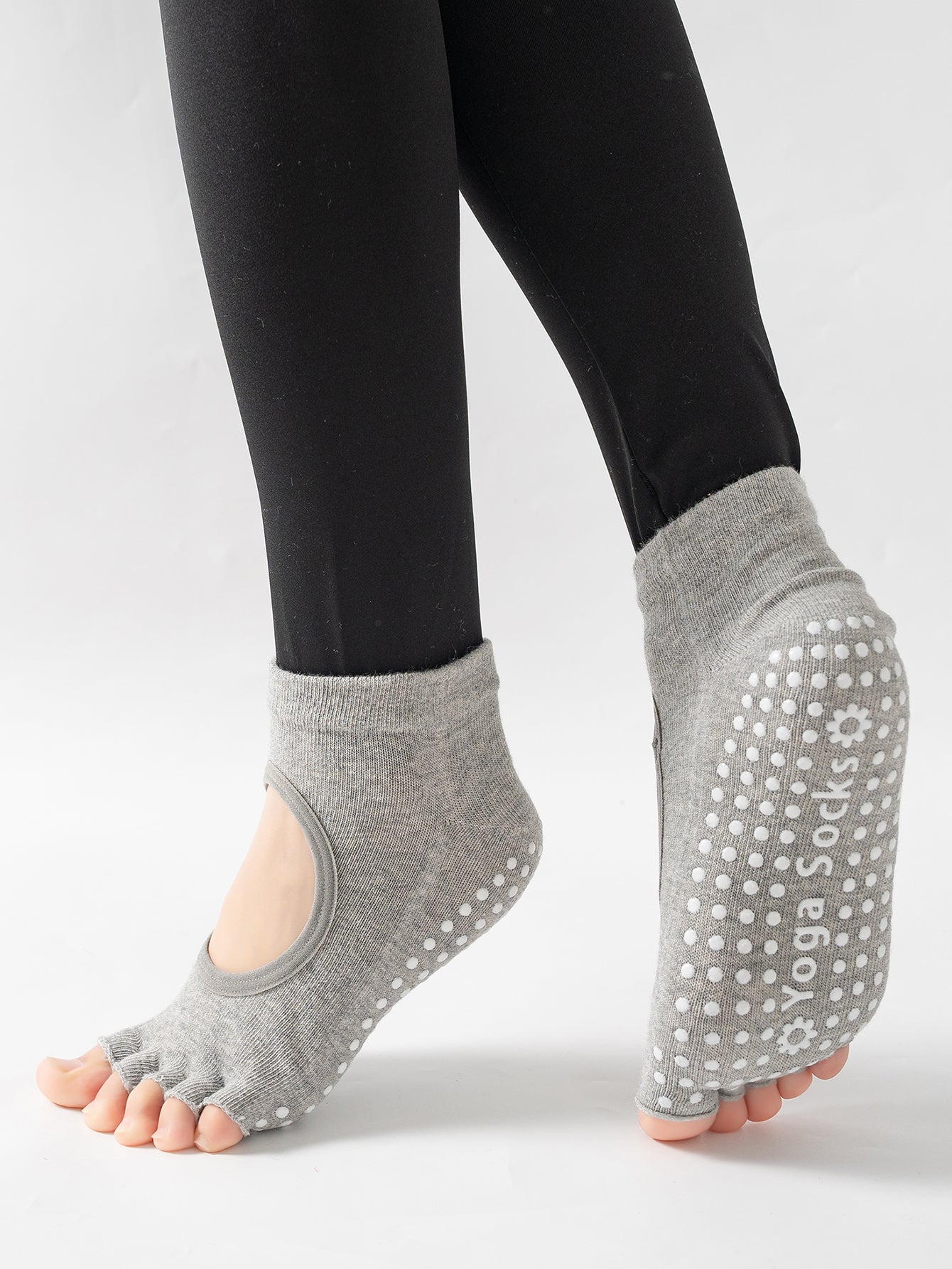 【Yoga Socks】F6浅麻灰-女士半趾瑜伽普拉提运动袜