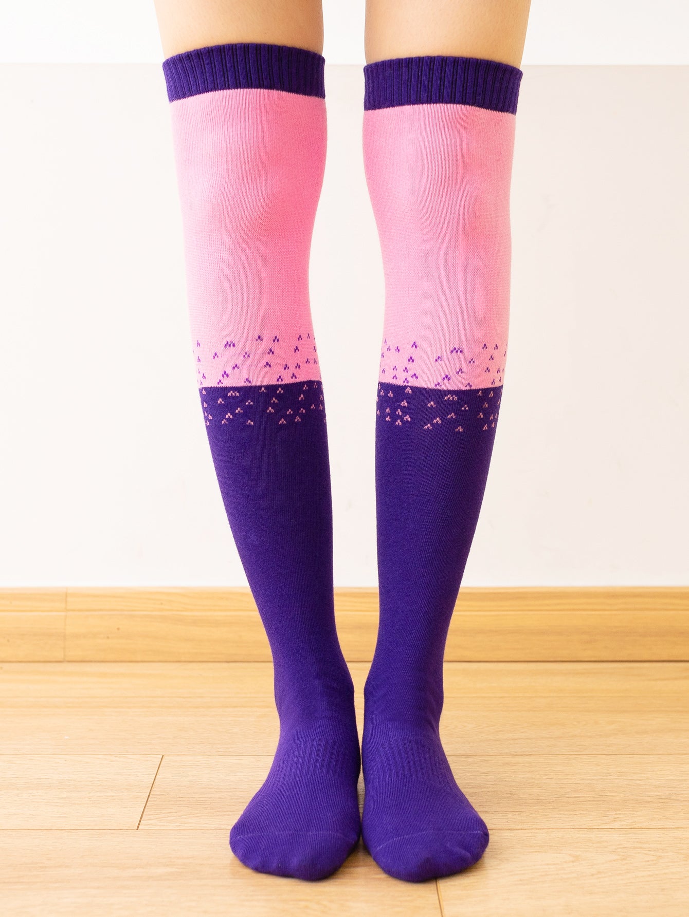 【Yoga Socks】Y1紫粉-女士撞色长筒圆头瑜伽普拉提运动袜