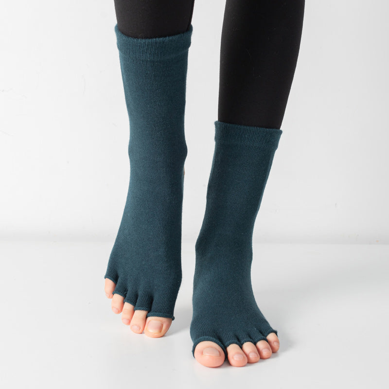 【Yoga Socks】M1墨绿-女士长筒半趾瑜伽普拉提运动袜