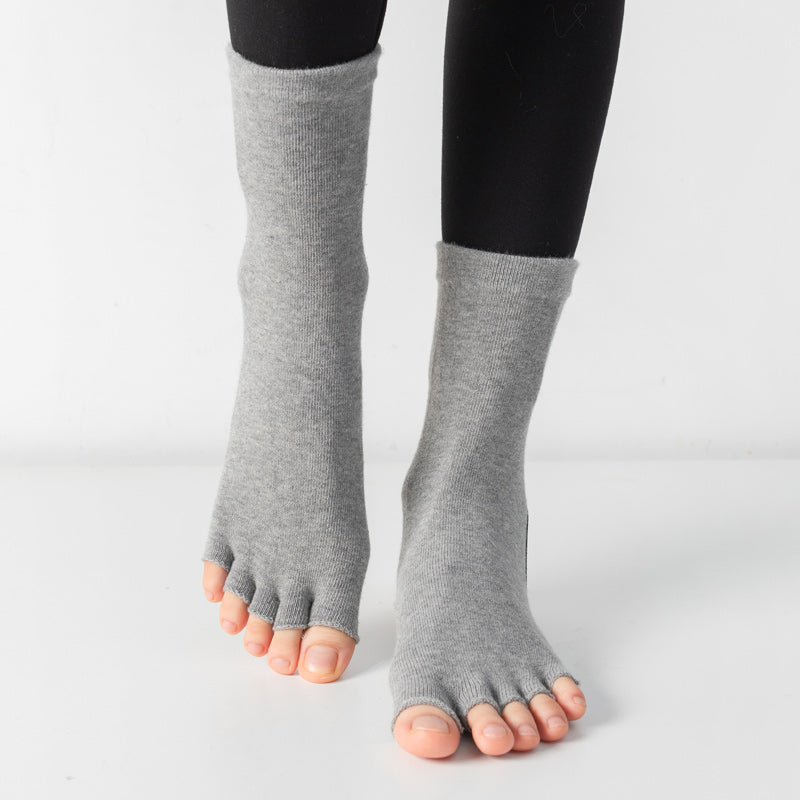 【Yoga Socks】M1深麻灰-女士长筒半趾瑜伽普拉提运动袜