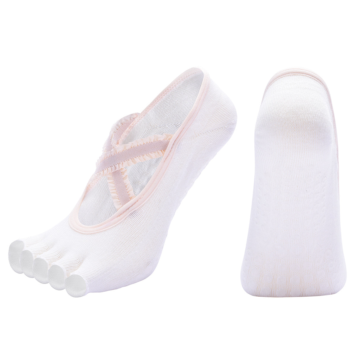 【Yoga Socks】T1白色-女士花边半趾瑜伽普拉提运动袜