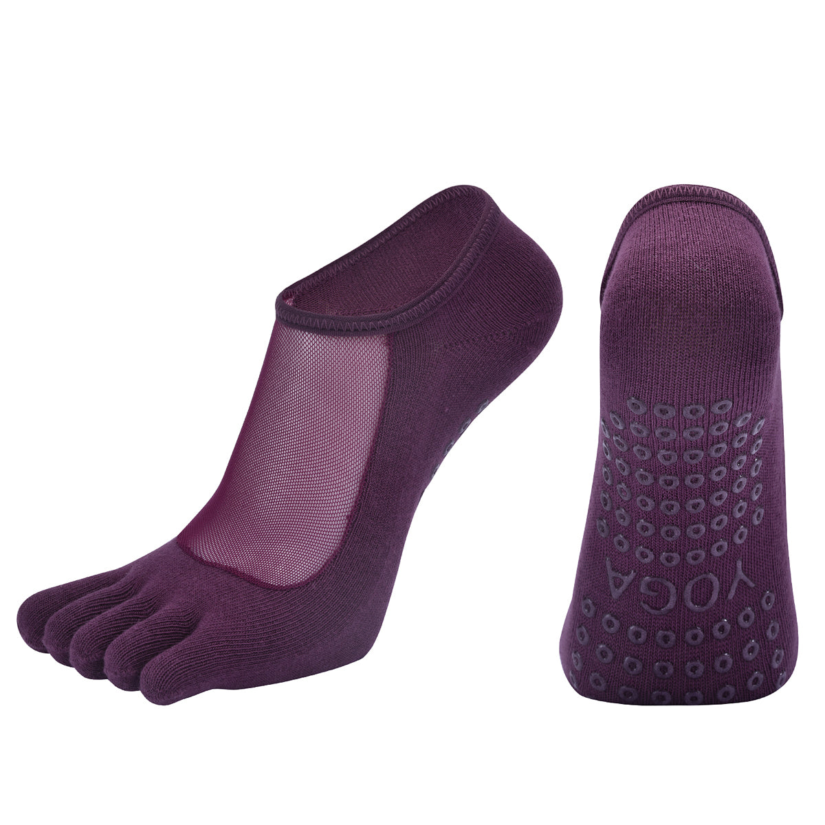 【Yoga Socks】W5紫红-女士网纱五指瑜伽普拉提运动袜
