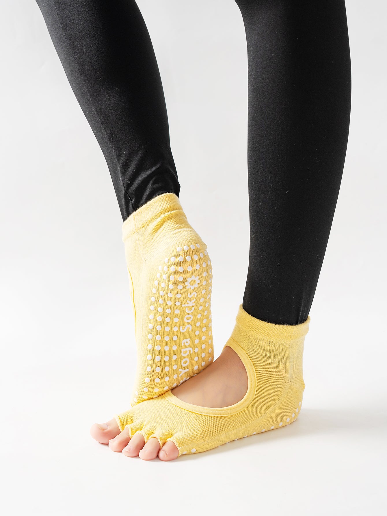 【Yoga Socks】F6黄色-女士半趾瑜伽普拉提运动袜